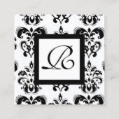 ZWARTE WITTE CLASSIC DAMASKSQUARE MONOGRAM VIERKANTE VISITEKAARTJE (Achterkant)