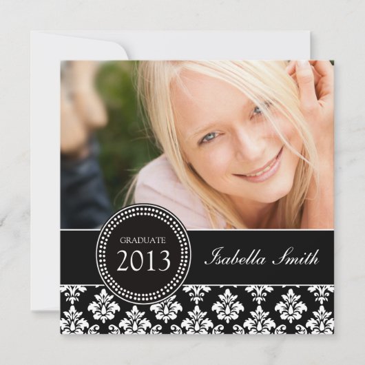 ZWARTE WITTE DAMASK AFSTUDEREN PARTIJ KAART (Voorkant)