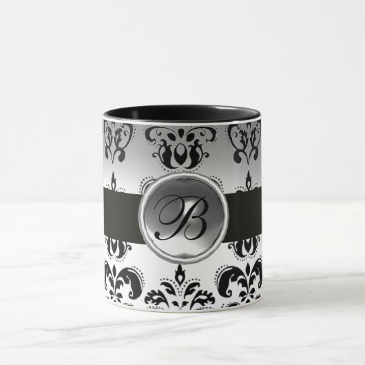 ZWARTE WITTE DAMASKMONOGRAM MOK (Midden)