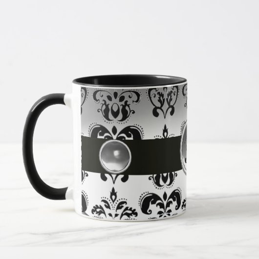 ZWARTE WITTE DAMASKMONOGRAM MOK (Links)