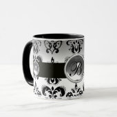 ZWARTE WITTE DAMASKMONOGRAM MOK (Voorkant links)