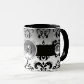 ZWARTE WITTE DAMASKMONOGRAM MOK (Voorkant rechts)