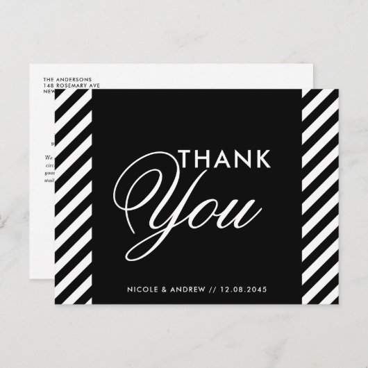 Zwarte & witte diagonale strepen Dank u Post Kaart (Voorkant / Achterkant)