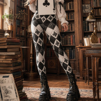 Zwarte Witte Diamant Fleur De Lis Harlekijn uit de Leggings