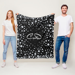 Zwarte witte diamanten monogram initiaal fleece deken