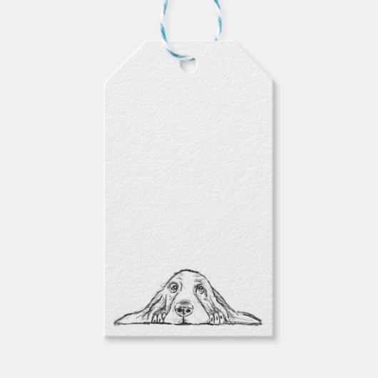 zwarte witte, eenvoudige puppy-ogen cadeaulabel (Voorkant)