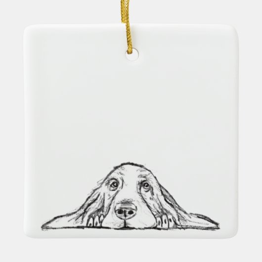 zwarte witte, eenvoudige puppy-ogen keramisch ornament (Voorkant)