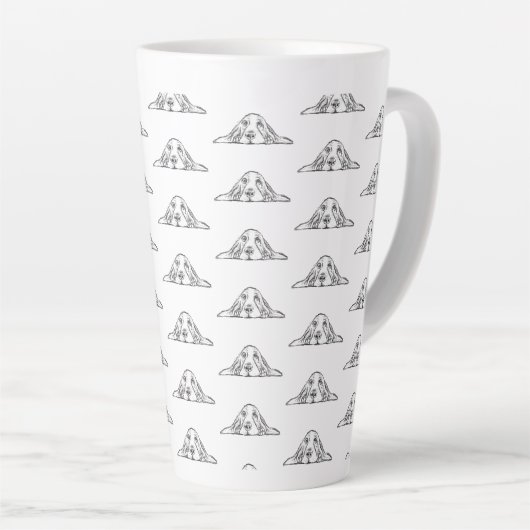 zwarte witte, eenvoudige puppy-ogen latte mok (Rechterhoek)