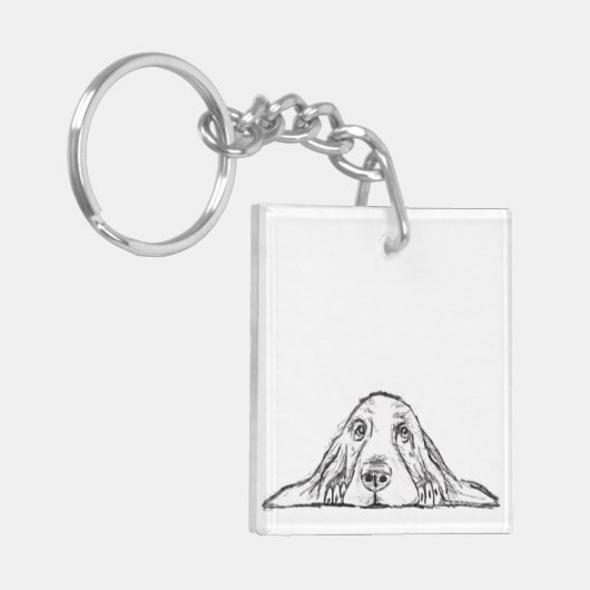 zwarte witte, eenvoudige puppy-ogen sleutelhanger (Voorkant Links)