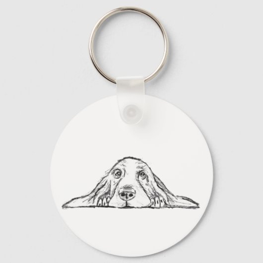 zwarte witte, eenvoudige puppy-ogen sleutelhanger (Voorkant)