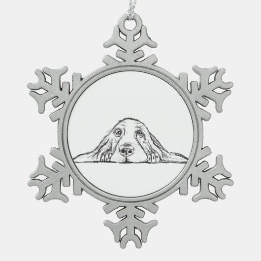 zwarte witte, eenvoudige puppy-ogen tin sneeuwvlok ornament (Voorkant)