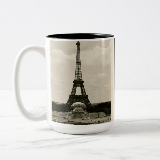  zwarte & witte Eiffeltower Tweekleurige Koffiemok (Links)