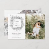 zwarte witte elegant floral two Photo Save the Dat Kaart (Voorkant / Achterkant)