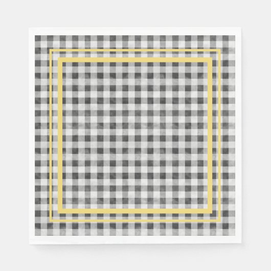 Zwarte witte en gele picknick Gingham Servet (Voorkant)