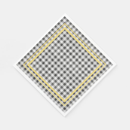 Zwarte witte en gele picknick Gingham Servet (Hoek)