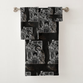 ZWARTE WITTE EN GOUDE NATIVITEIT BAD HANDDOEK