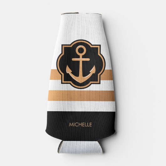 Zwarte witte en gouden strepen flesjeskoeler (Voorkant)