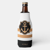 Zwarte witte en gouden strepen flesjeskoeler (Fles Voorkant)