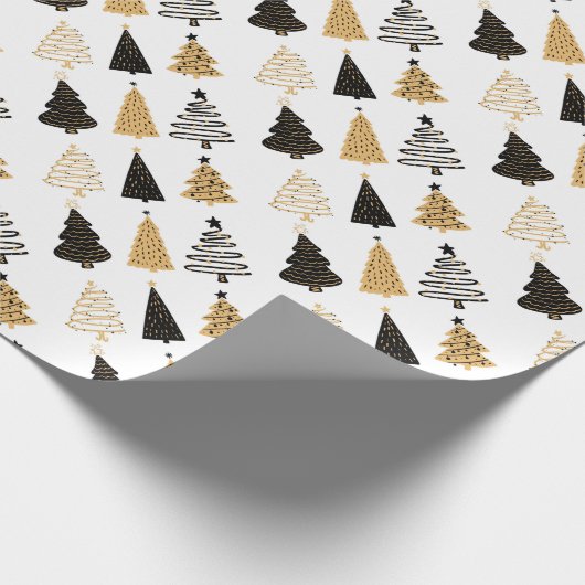 Zwarte, witte en gouden witte kerstbomen cadeaupapier (Hoek)