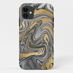 Zwarte, witte en goudkleurige olieslik Abstract iPhone 11 Hoesje