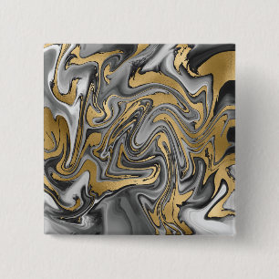 Zwarte, witte en goudkleurige olieslik Abstract Vierkante Button 5,1 Cm