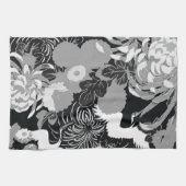  zwarte, witte en grijze bloemen en vogels theedoek (Horizontaal)