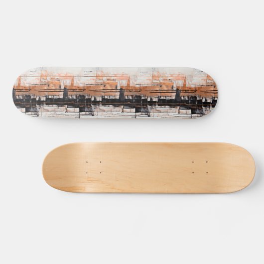 Zwarte, witte en koperen Abstracte verfdruppels Skateboard (Horizontaal)