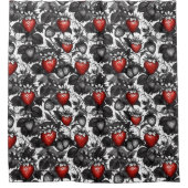 Zwarte, witte en rode aardbeien overal douchegordijn (Voorkant)