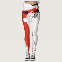 Zwarte, witte en rode Abstracte Leggings - "Oh Soh