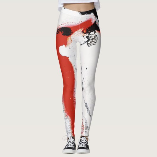 Zwarte, witte en rode Abstracte Leggings - "Oh Soh (Voorkant)