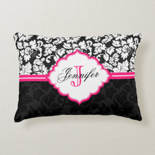 Zwarte witte en roze Floral Damaskers Accent Kussen
