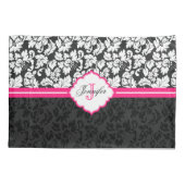 Zwarte witte en roze  Floral Damaskers Kussensloop (Achterkant)