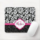 Zwarte witte en roze Floral Damaskers Muismat (Met muis)