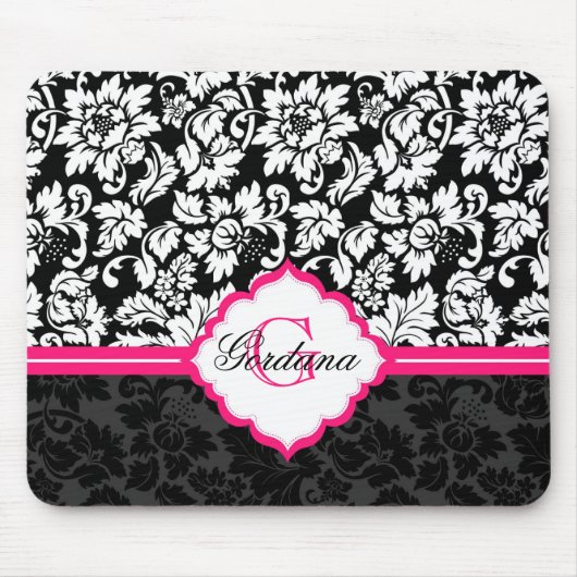 Zwarte witte en roze Floral Damaskers Muismat (Voorkant)