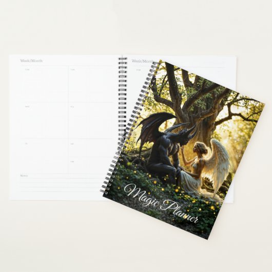 Zwarte witte engel demon mystiek bos planner (Display)