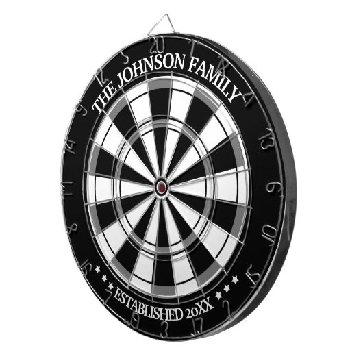 Zwarte/Witte Familienaam Persoonlijk Dart Board Dartbord (Voorkant Rechts)