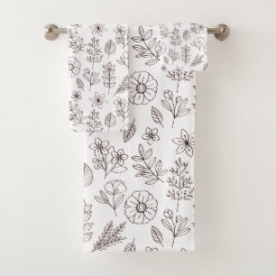 zwarte witte flora botanisch bad handdoek