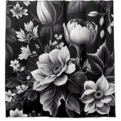Zwarte witte flora douchegordijn (Voorkant)