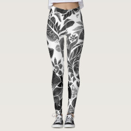 Zwarte witte flora leggings