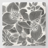 Zwarte witte flora stenen onderzetter (Voorkant)