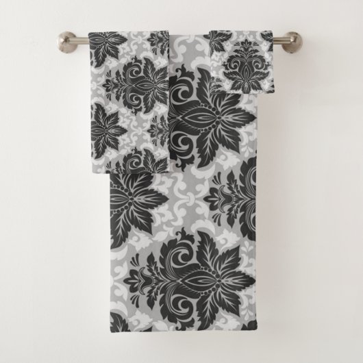 Zwarte-witte Floral Bad Handdoek (Insitu)