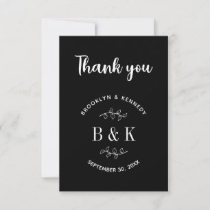 Zwarte witte Floral Botanical Wedding Couple Name Bedankkaart