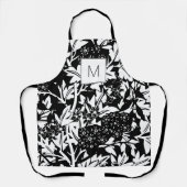 Zwarte witte Floral Monogram Schort (Voorkant)