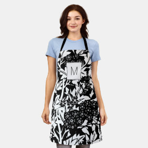 Zwarte witte Floral Monogram Schort