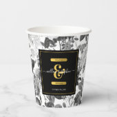 Zwarte, witte  Floral Monogram Weddenschap Papieren Bekers (Achterkant)