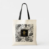 Zwarte, witte  Floral Monogram Weddenschap Tote Bag (Achterkant)