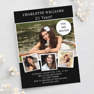 Zwarte witte foto collage op jaardag uitnodiging briefkaart