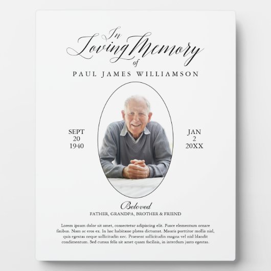 Zwarte/Witte Foto-herinnering Geschenk ter nagedac Fotoplaat (Voorkant)