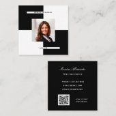 Zwarte witte foto QR-code modern Vierkante Visitekaartje (Voorkant / Achterkant)
