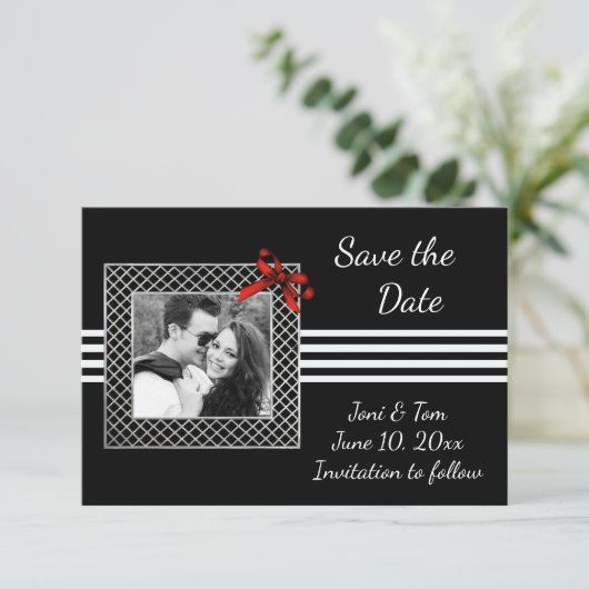 Zwarte witte foto Sla de datum op Save The Date (Staand voorkant)
